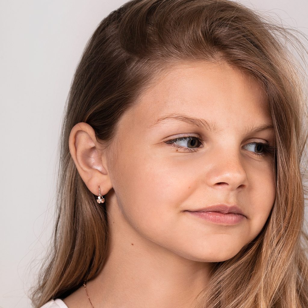 Kinder Ohrringe Kleeblätter Gold rosa | KLENOTA