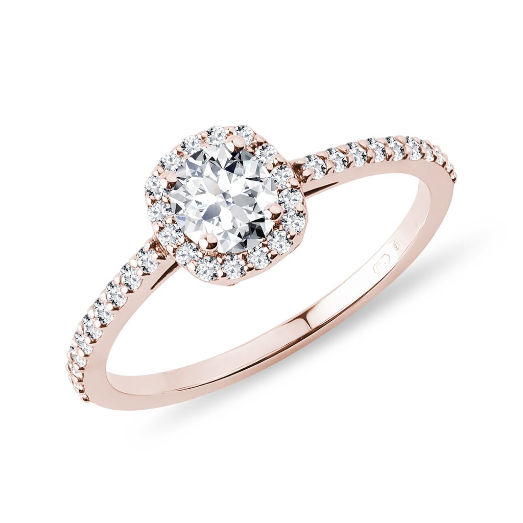 Halo Engagement Ring in Rose Gold | KLENOTA