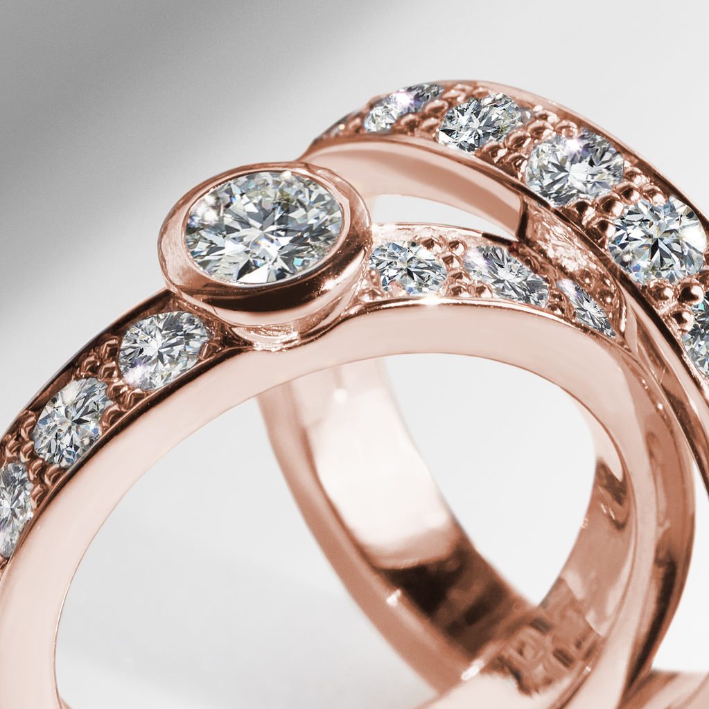 Blossom, 18K Rose Gold pavé style engagement ring