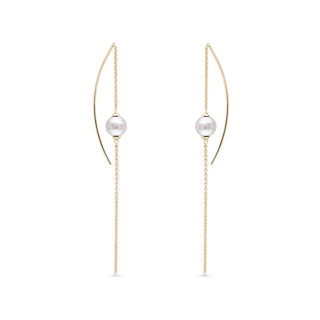 Moderní perlové náušnice ze žlutého zlata | KLENOTA
