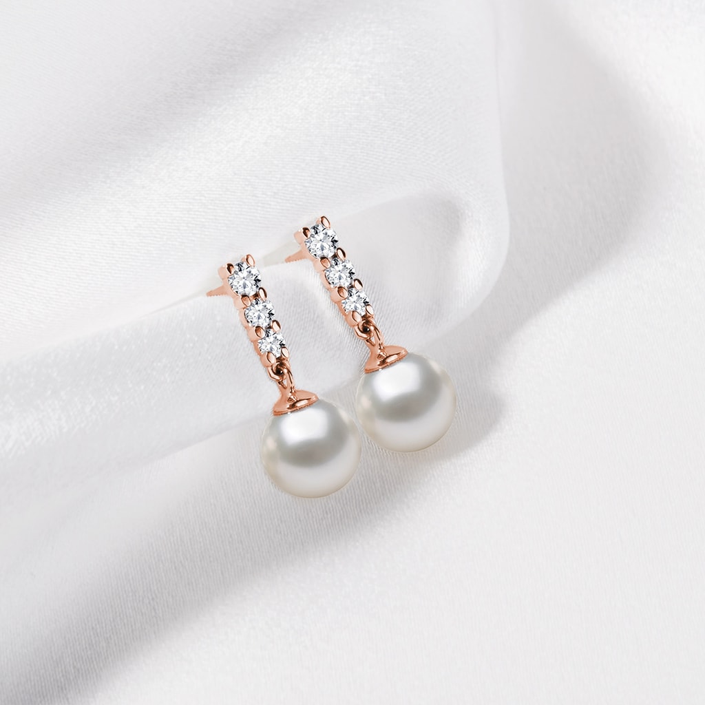 Ohrringe aus Roségold mit Perle und Diamanten | KLENOTA