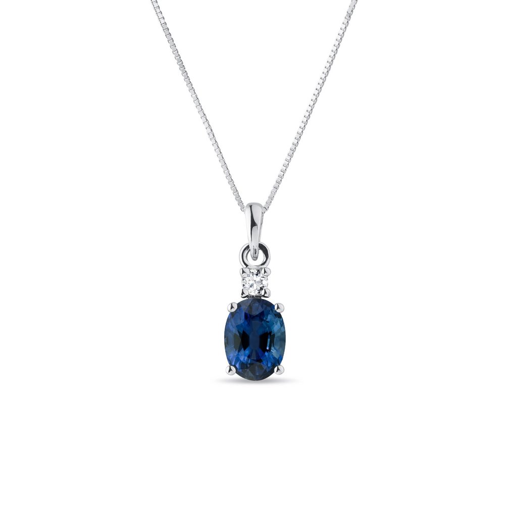 Halskette mit blauem Saphir und Diamant im Brillantschliff aus Weißgold |  KLENOTA