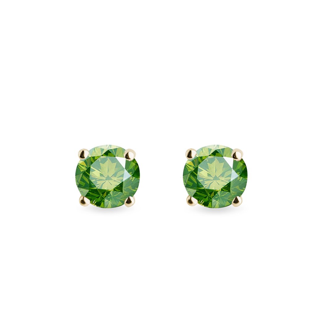 Green Diamond Gold Stud Earrings | KLENOTA