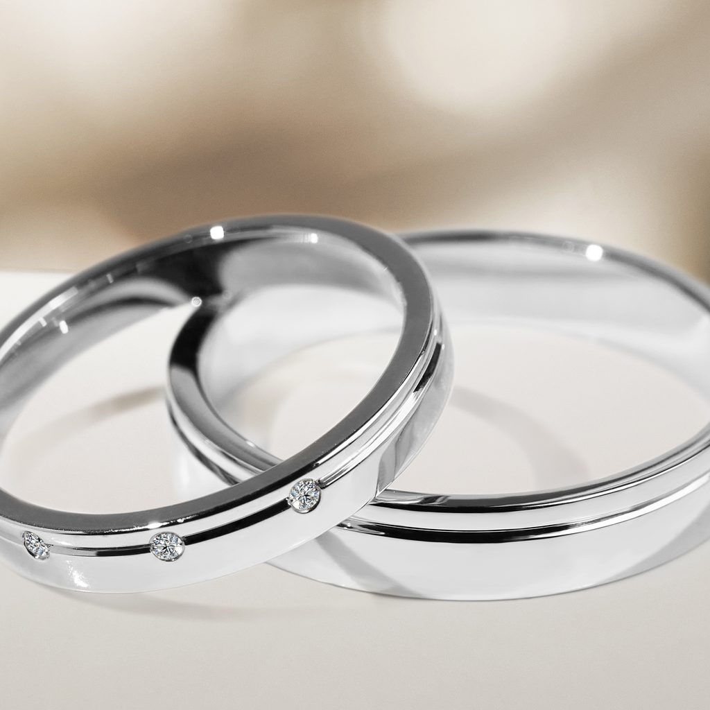 Engravable Simple Matching Couple Wedding Rings In Sterling Silver Plated  Platinum