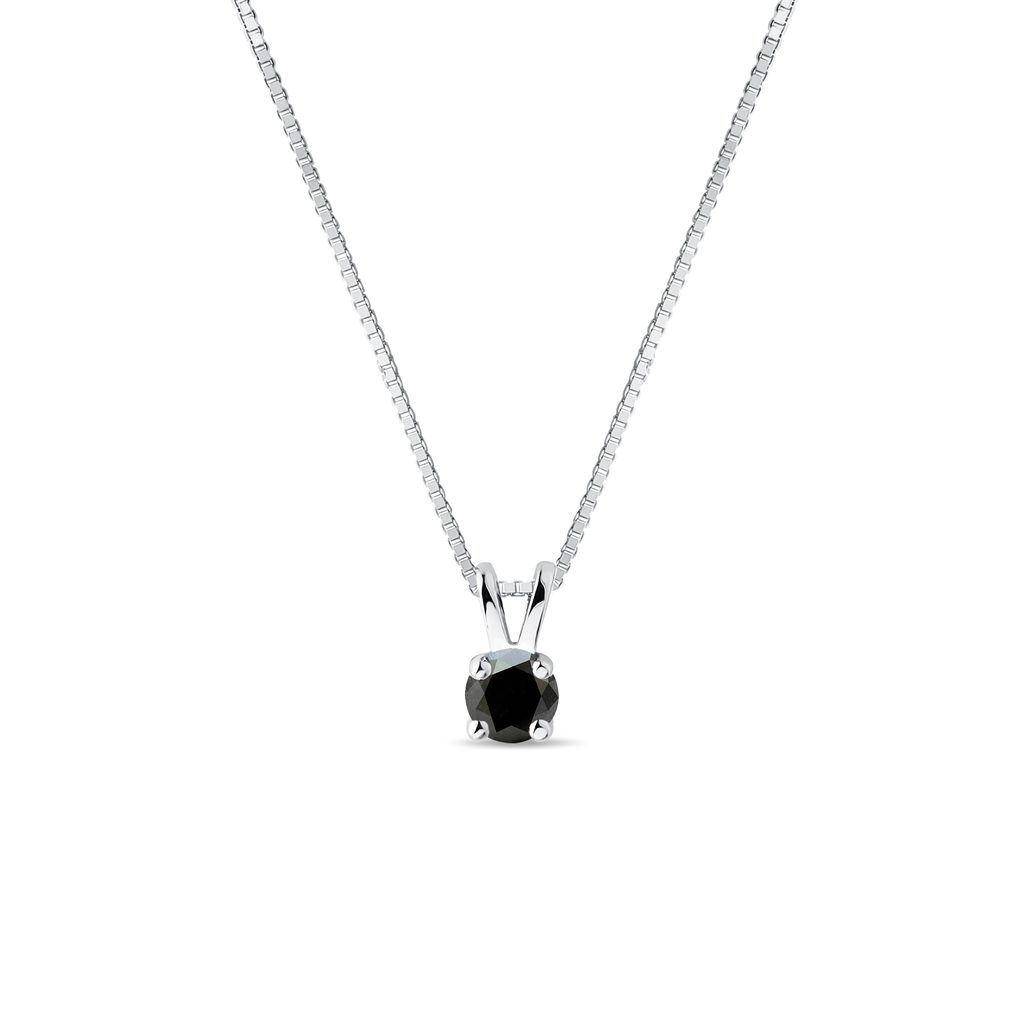 Black diamond pendant necklace in white gold | KLENOTA