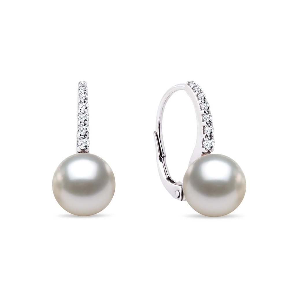 White Gold Diamond Earrings with Akoya Pearls