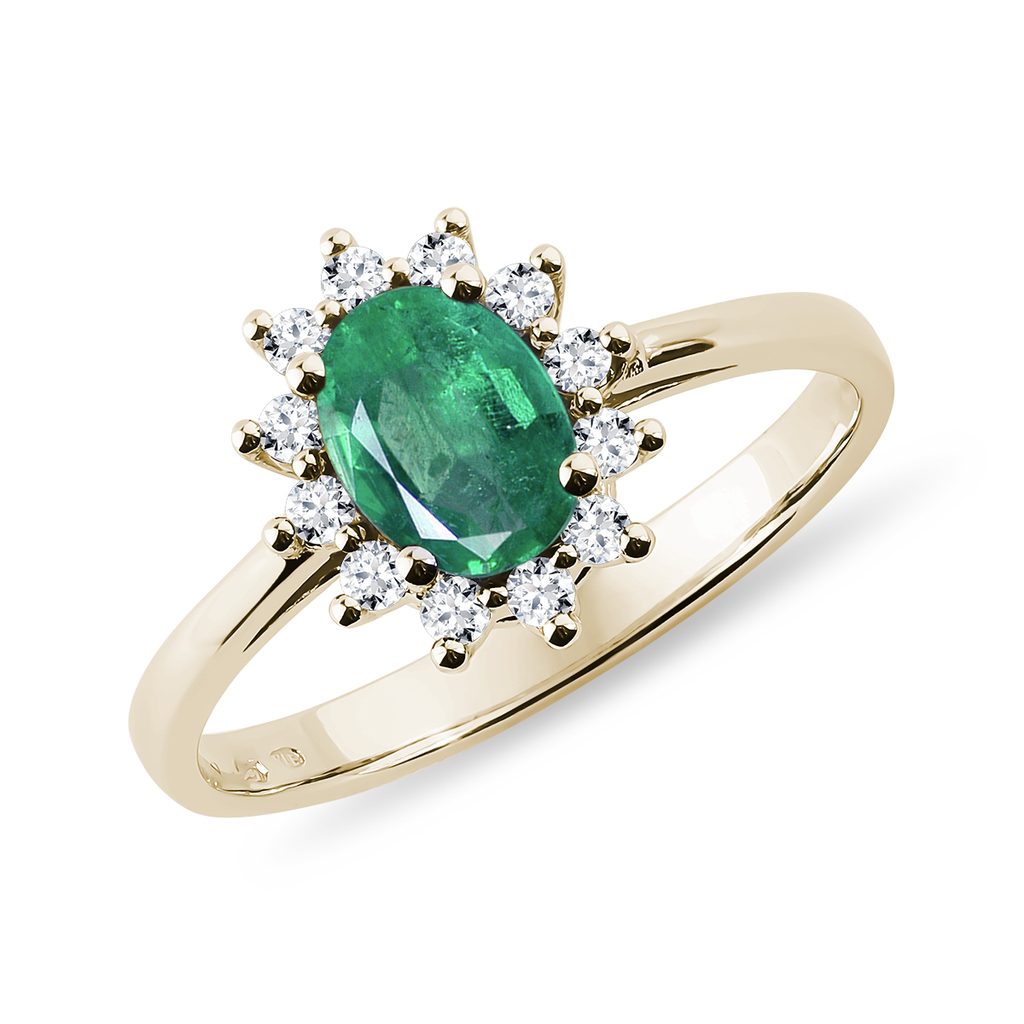 Smaragdový prsten s brilianty ve žlutém zlatě | KLENOTA