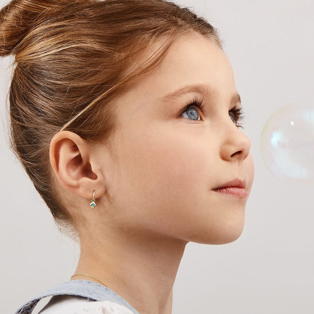 Children's blue topaz earrings in 14kt gold | KLENOTA