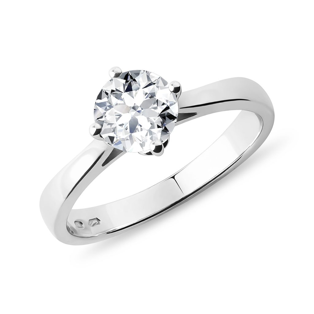 Engagement Ring with 0.8 ct Diamond in White Gold | KLENOTA