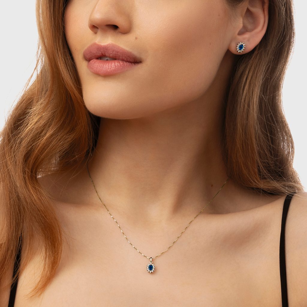 Sapphire and diamond necklace and earrings deals