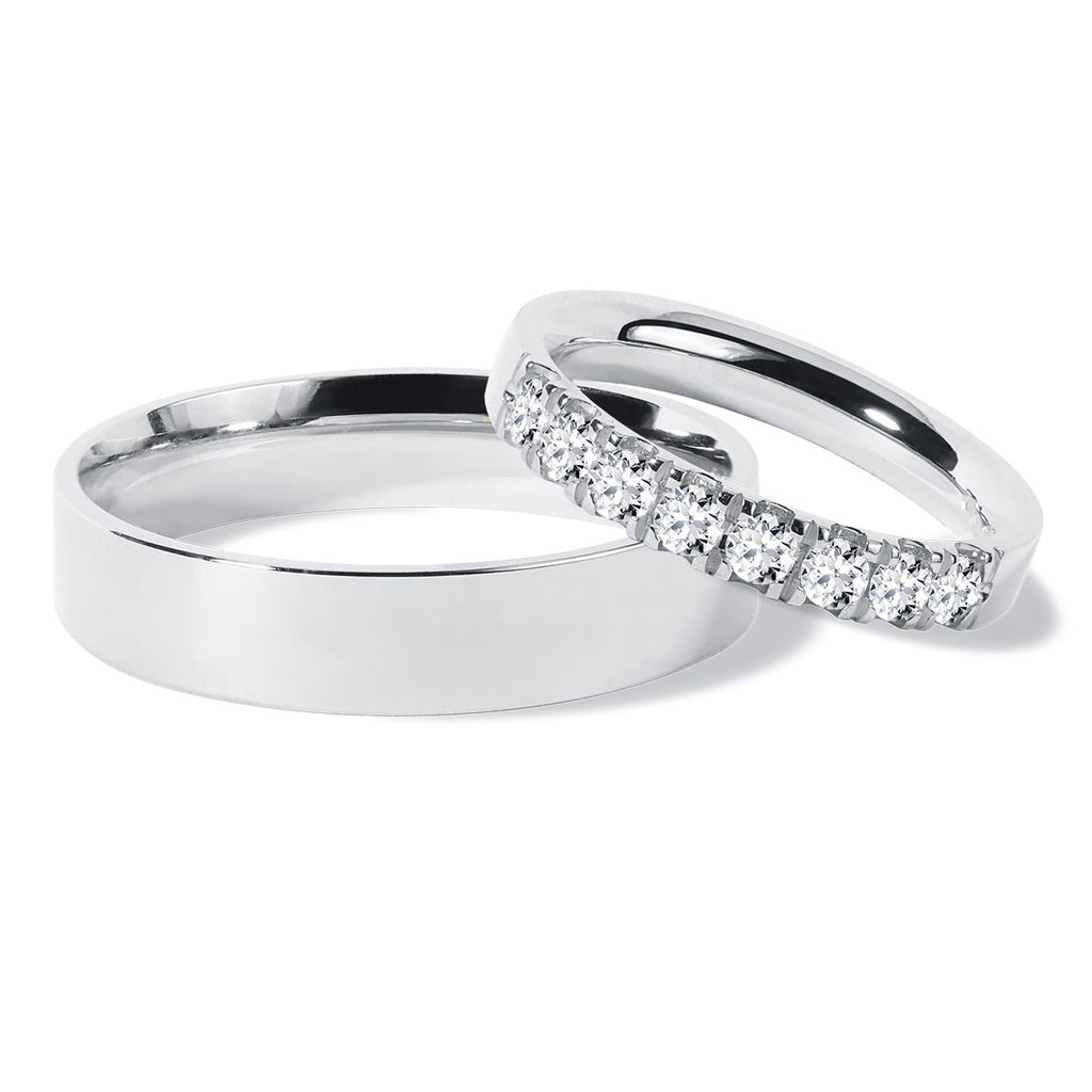 Wedding ring set with diamonds in white gold | KLENOTA