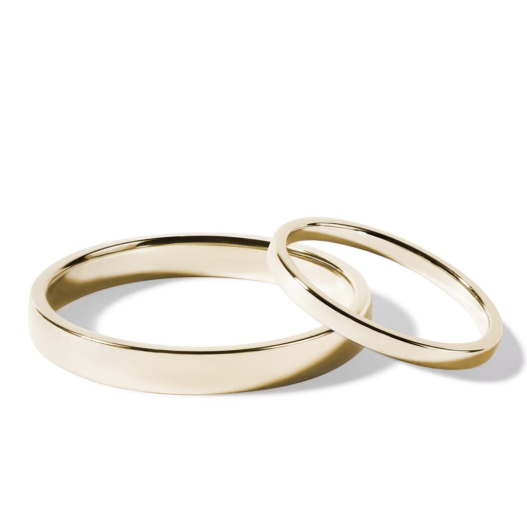 His and Hers Minimalist Gold Wedding Band Set KLENOTA