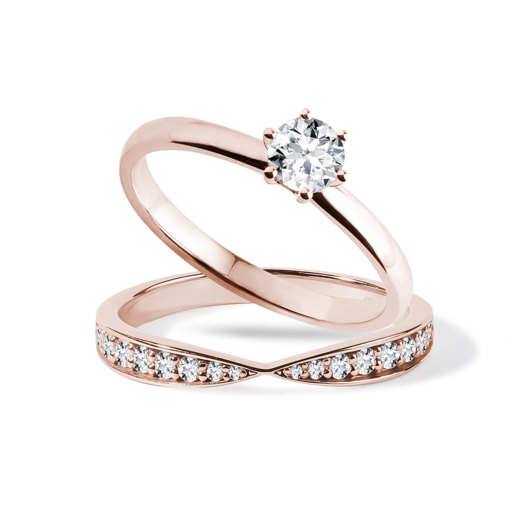 Set zásnubních prstenů s brilianty v růžovém zlatě | KLENOTA