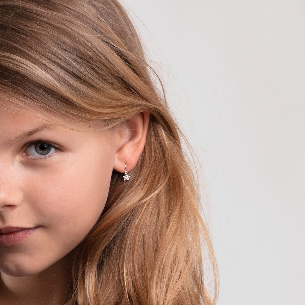 Boucles d'oreilles pour enfants en forme d'étoile en or rose avec diamants  | KLENOTA
