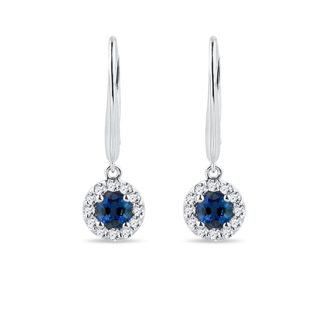 Sapphire and Diamond White Gold Earrings | KLENOTA