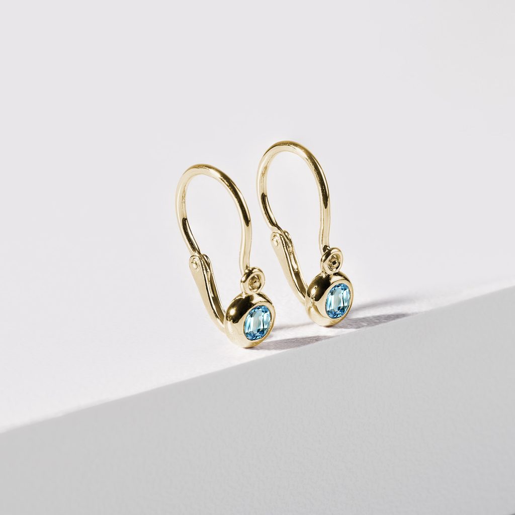 Kinder Ohrringe aus Gold mit blauem Topas | KLENOTA