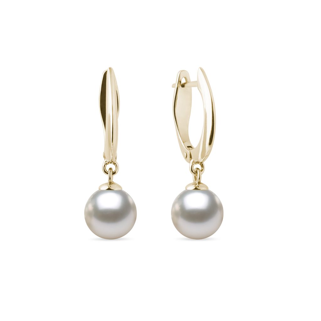 Boucles d'oreilles pendantes en or avec perles d'Akoya | KLENOTA