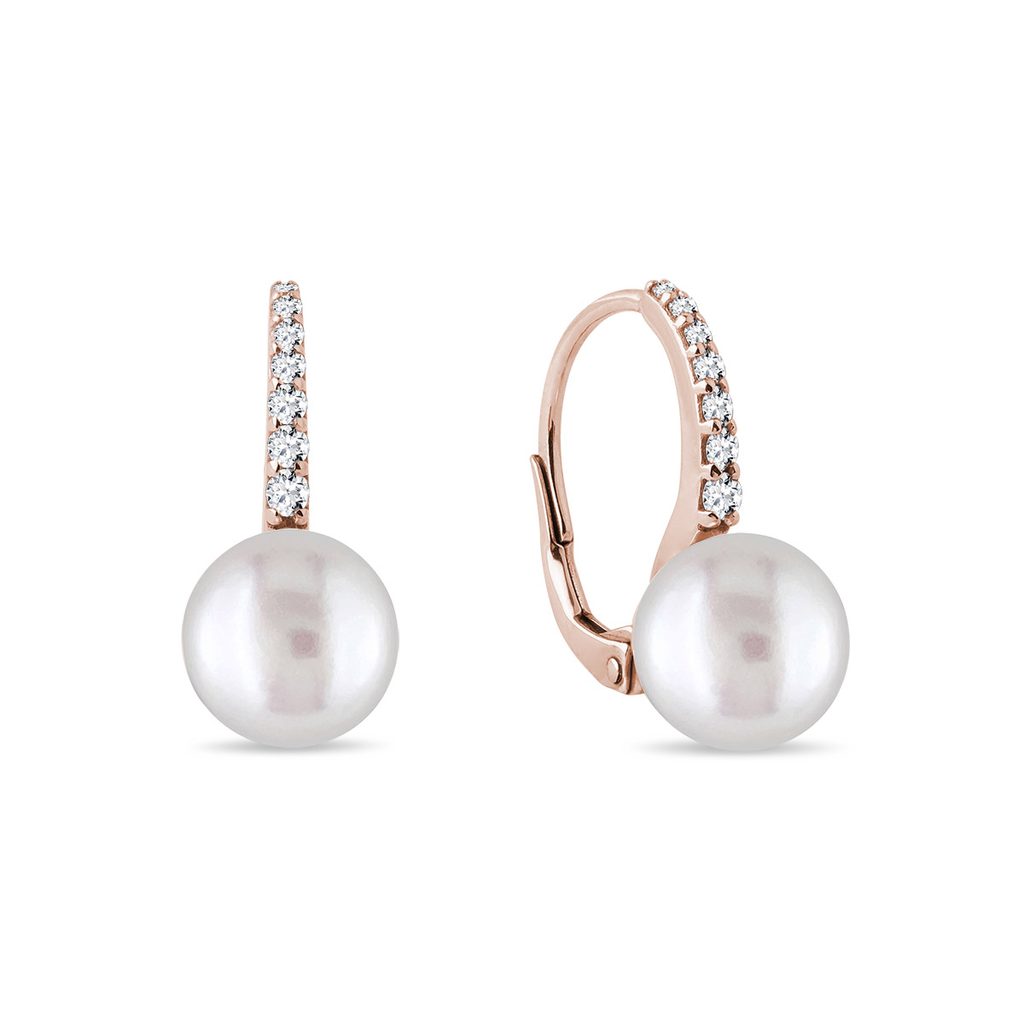 Diamond Earrings with Pearls in Rose Gold | KLENOTA