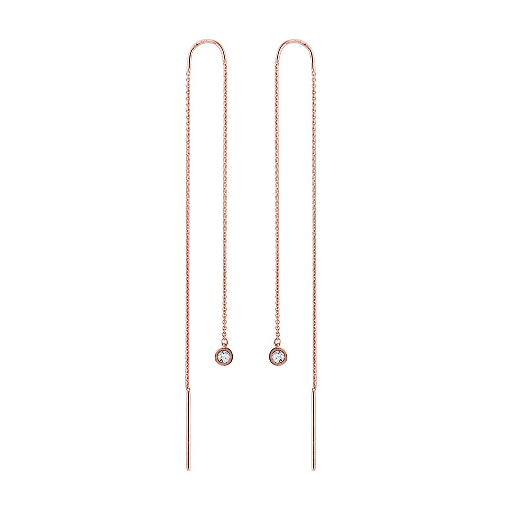 Boucles d'oreilles pendantes en or rose et diamants | KLENOTA