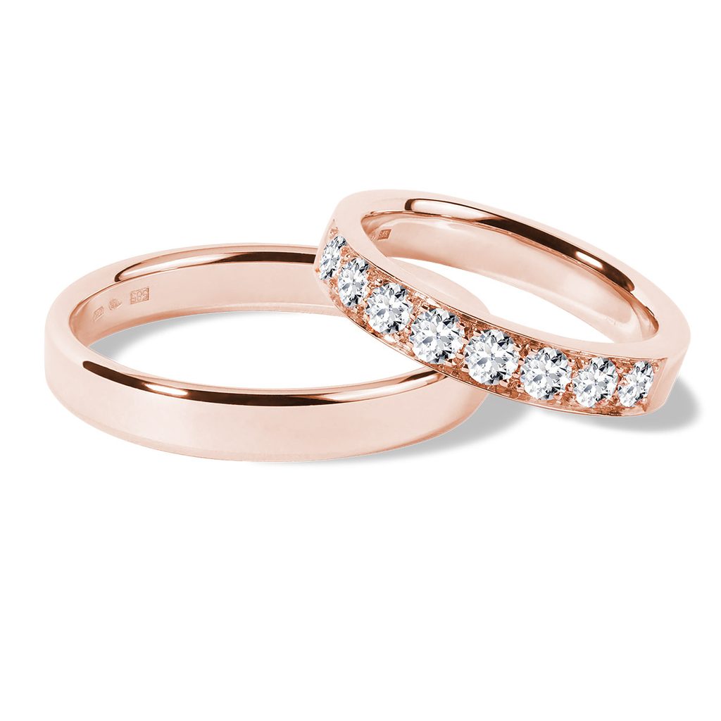 Luxusní snubní prsteny z růžového zlata s diamanty | KLENOTA