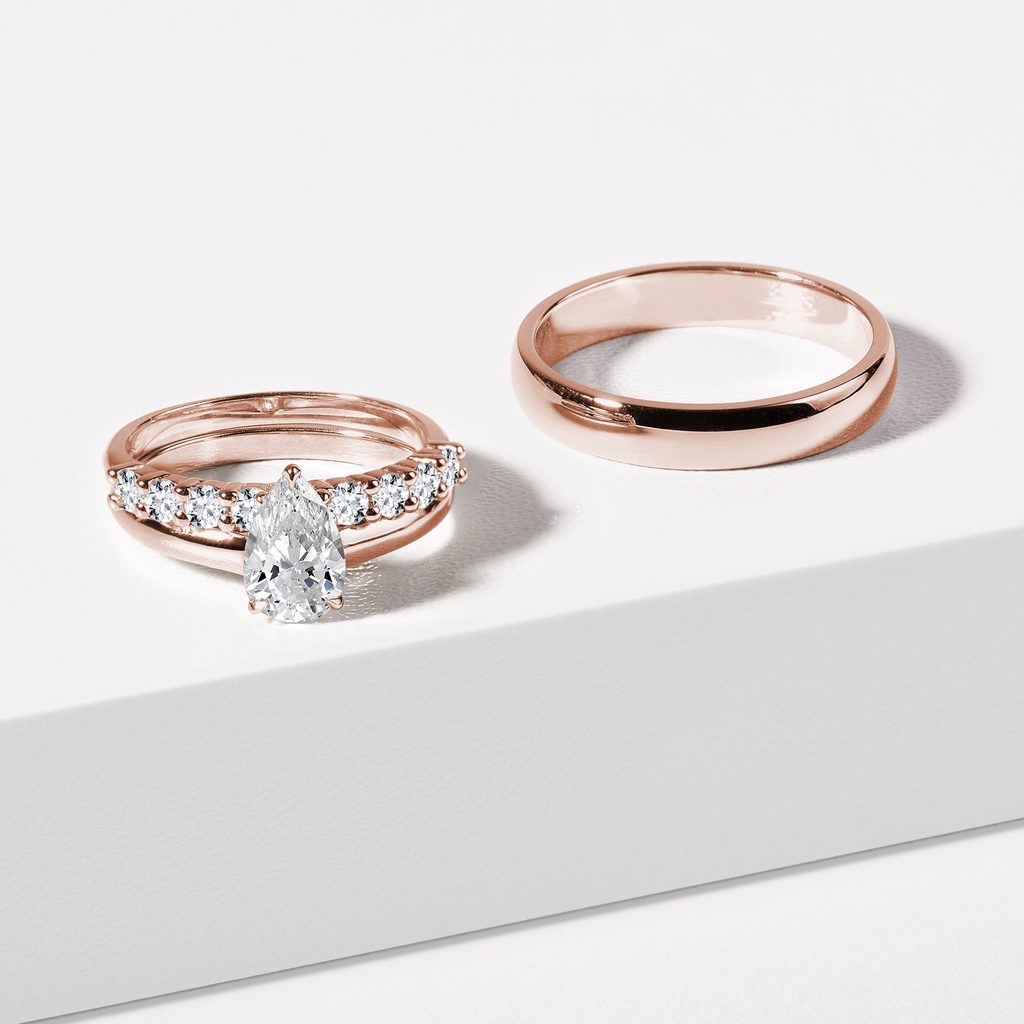 His and Hers Rose Gold Wedding Ring Set with Diamonds KLENOTA