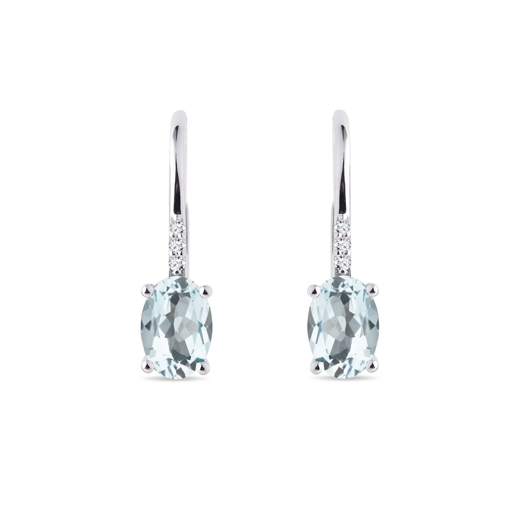 White Gold Earrings with Diamonds and Aquamarine | KLENOTA