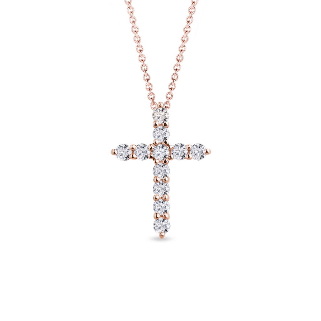 Diamond cross pendant in rose gold | KLENOTA