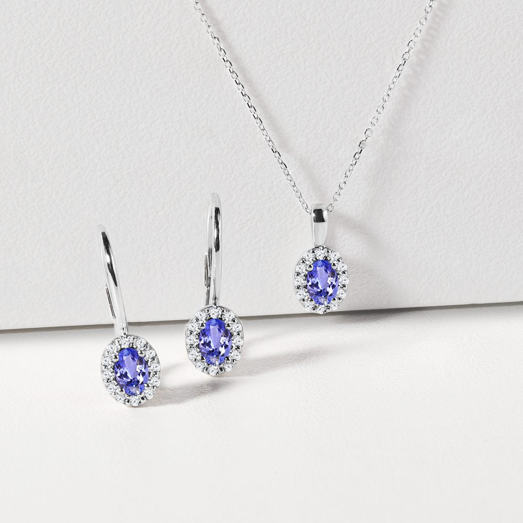 Oval Tanzanite and Diamond White Gold Earrings | KLENOTA