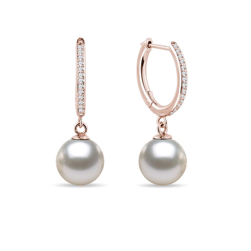 Perlenohrringe mit Diamanten in Roségold | KLENOTA