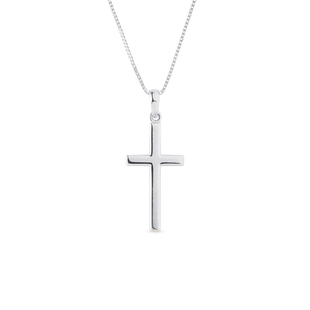 Minimalist cross necklace in white gold | KLENOTA