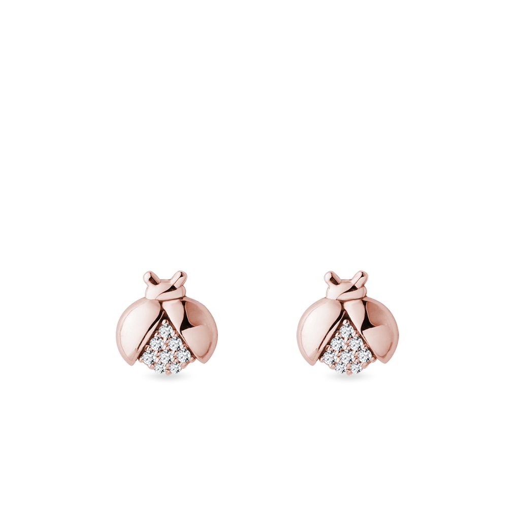 Ladybug earrings with diamonds in rose gold | KLENOTA