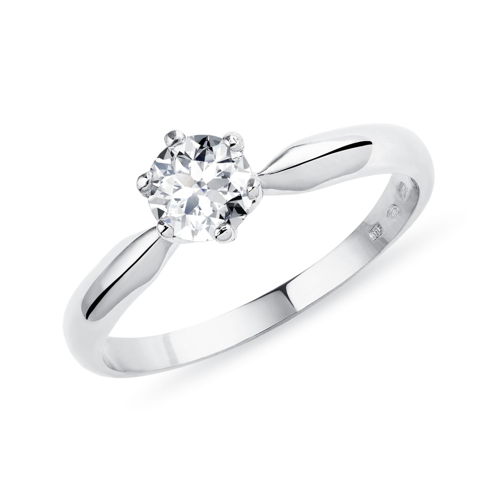 Klasický zásnubní prsten v bílém zlatě s diamantem | KLENOTA