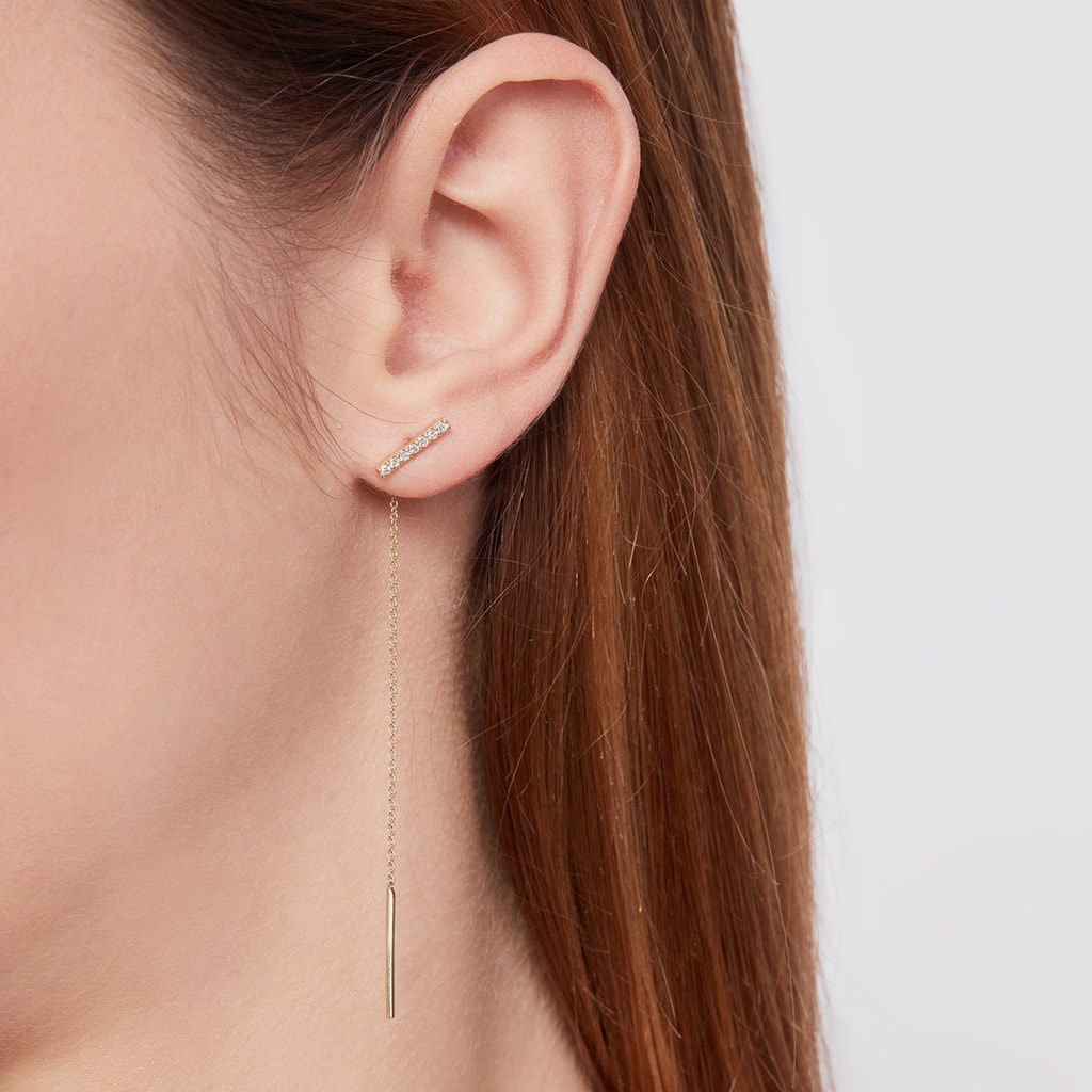 Ketten-Ohrringe mit Diamant aus Gold | KLENOTA