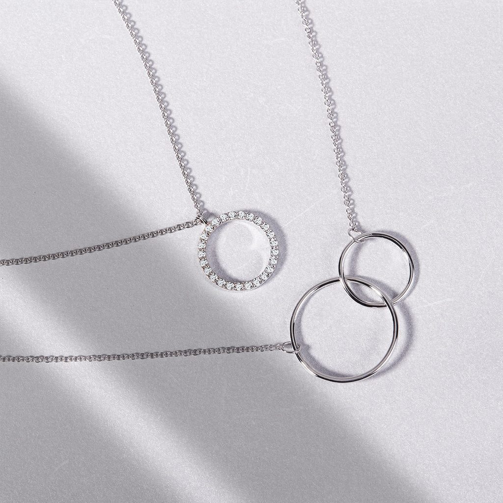 Silver Cz & Plain Entwined Circle Pendant in White | Angus & Coote