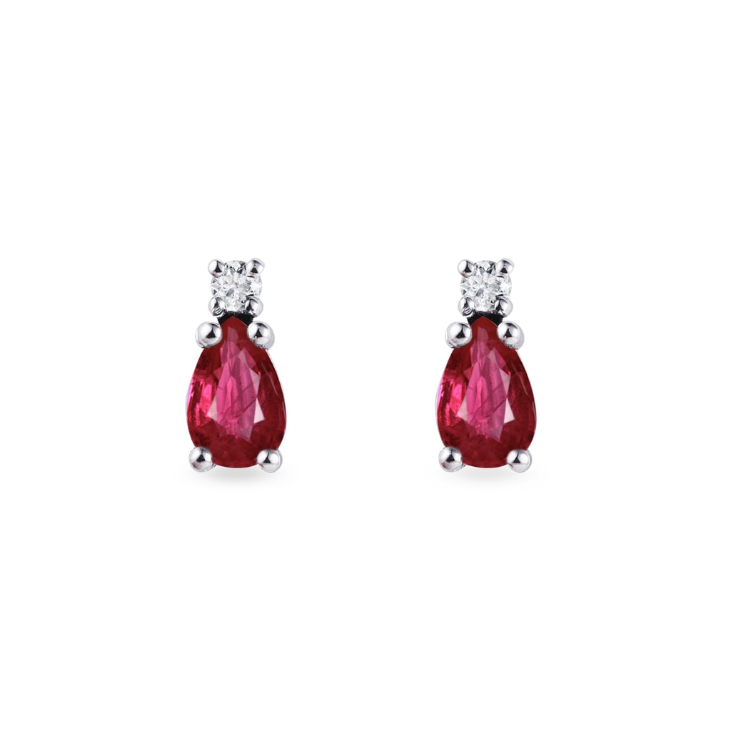 White Gold Drop Earrings with Rubies and Diamonds | KLENOTA