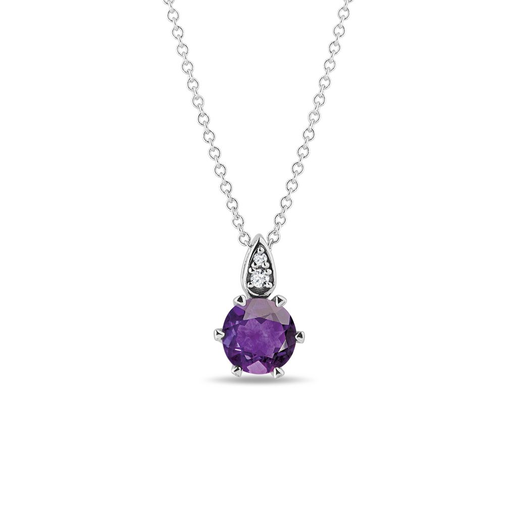 Amethyst and Diamond 14kt White Gold Pendant Necklace | Costco