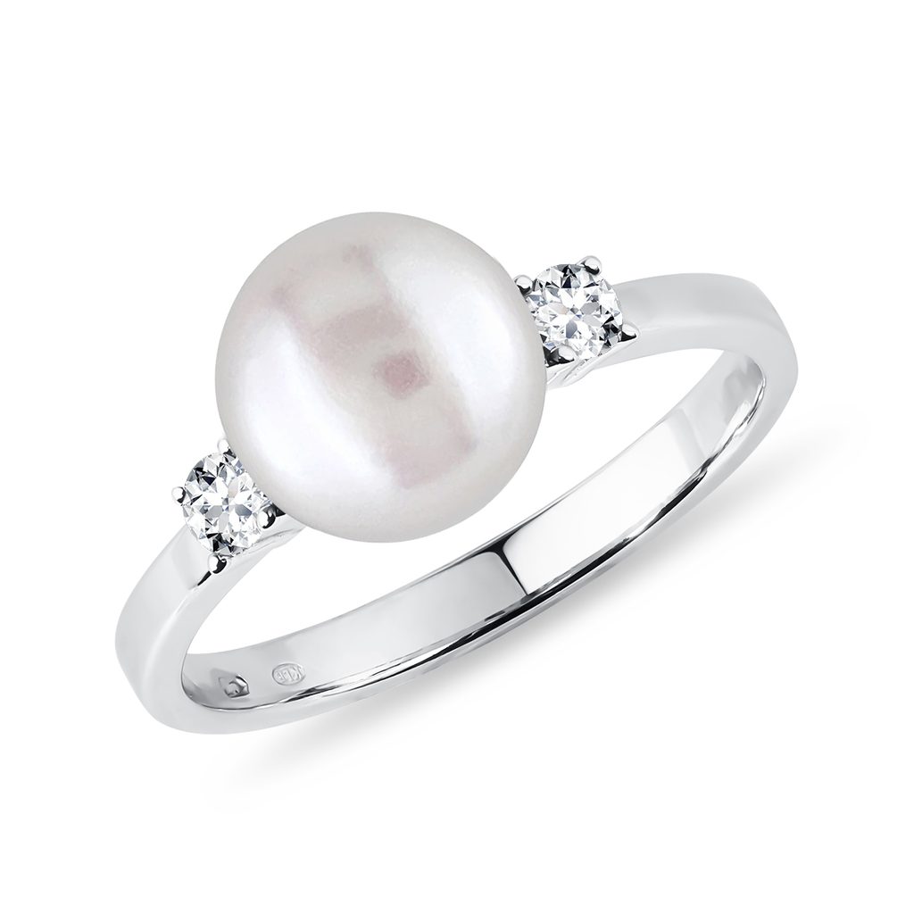 Zlatý perlový prsten s diamanty | KLENOTA