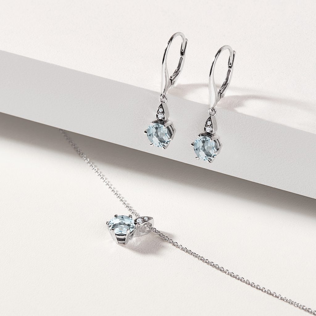 Aquamarine and Diamond White Gold Necklace | KLENOTA