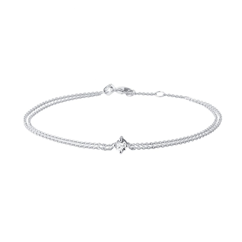 Simple White Gold Bracelet with a Central Diamond | KLENOTA