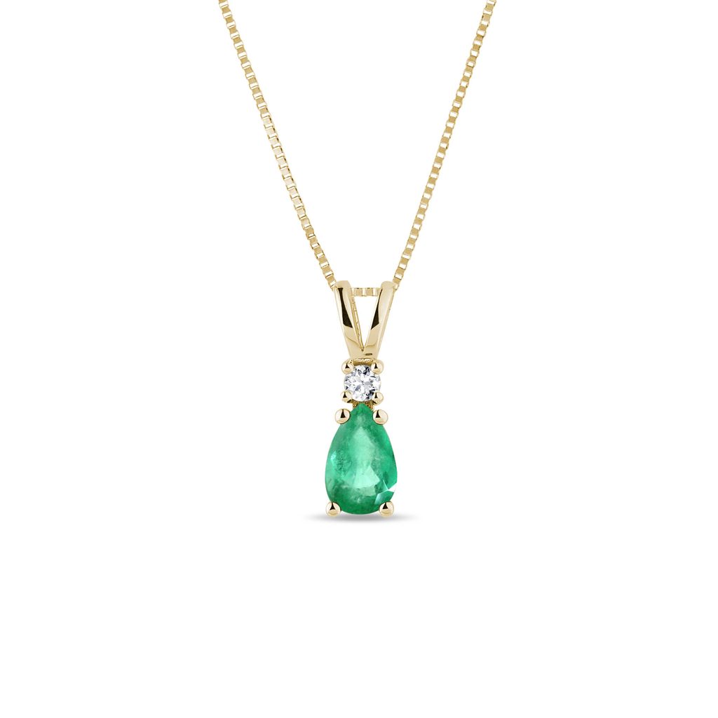 Zlatý náhrdelník se smaragdem a briliantem | KLENOTA
