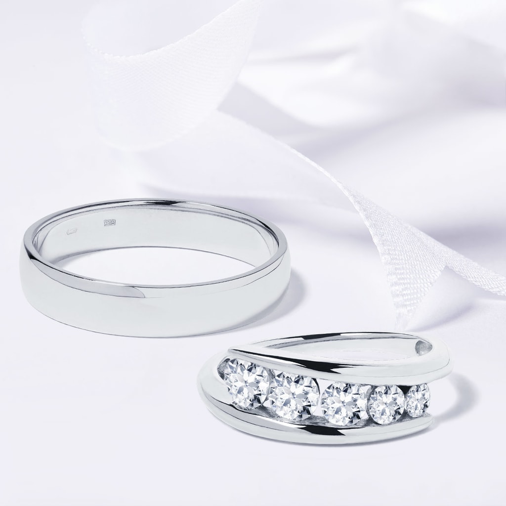 Svadobné diamantové obrúčky z bieleho zlata | KLENOTA