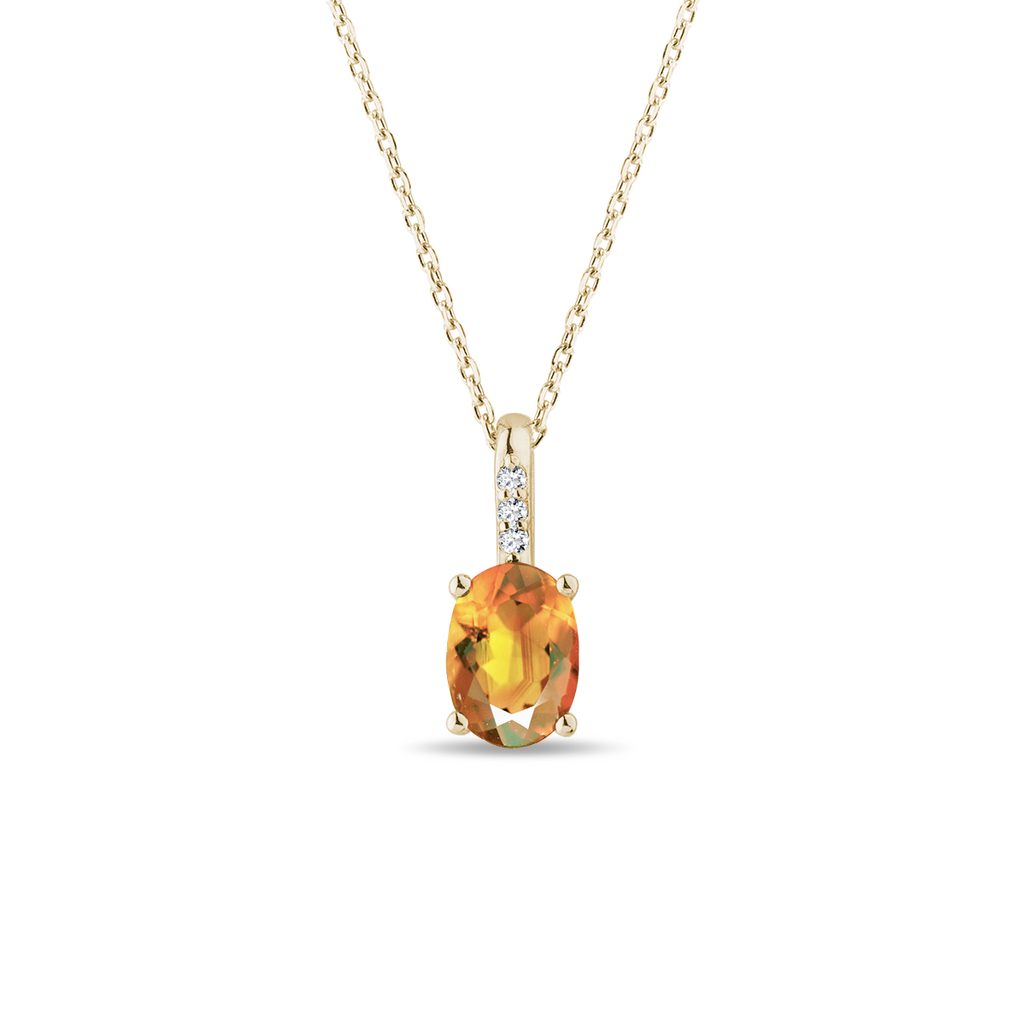 Oval Citrine and Diamond Gold Necklace | KLENOTA