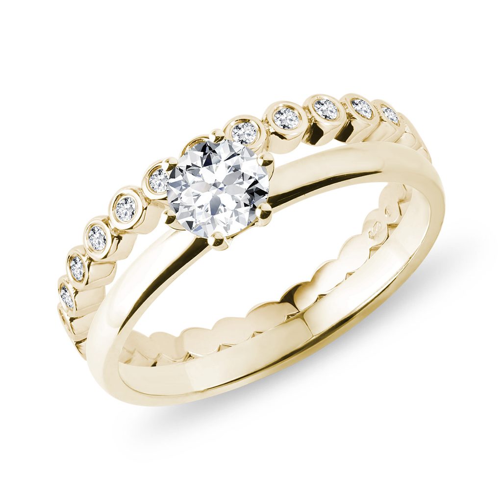 Set zásnubního a snubního prstenu ve žlutém zlatě | KLENOTA