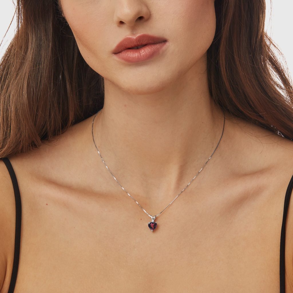 Dolphin Duo Open Heart-Shaped Garnet Pendant Necklace in Gold | Takar  Jewelry