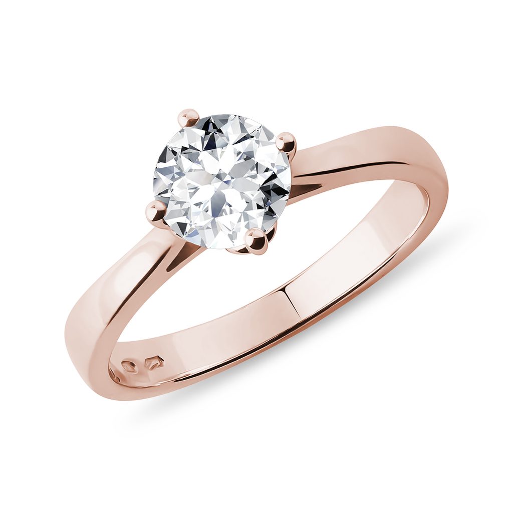 Engagement Ring with 0.8 ct Diamond in Rose Gold | KLENOTA