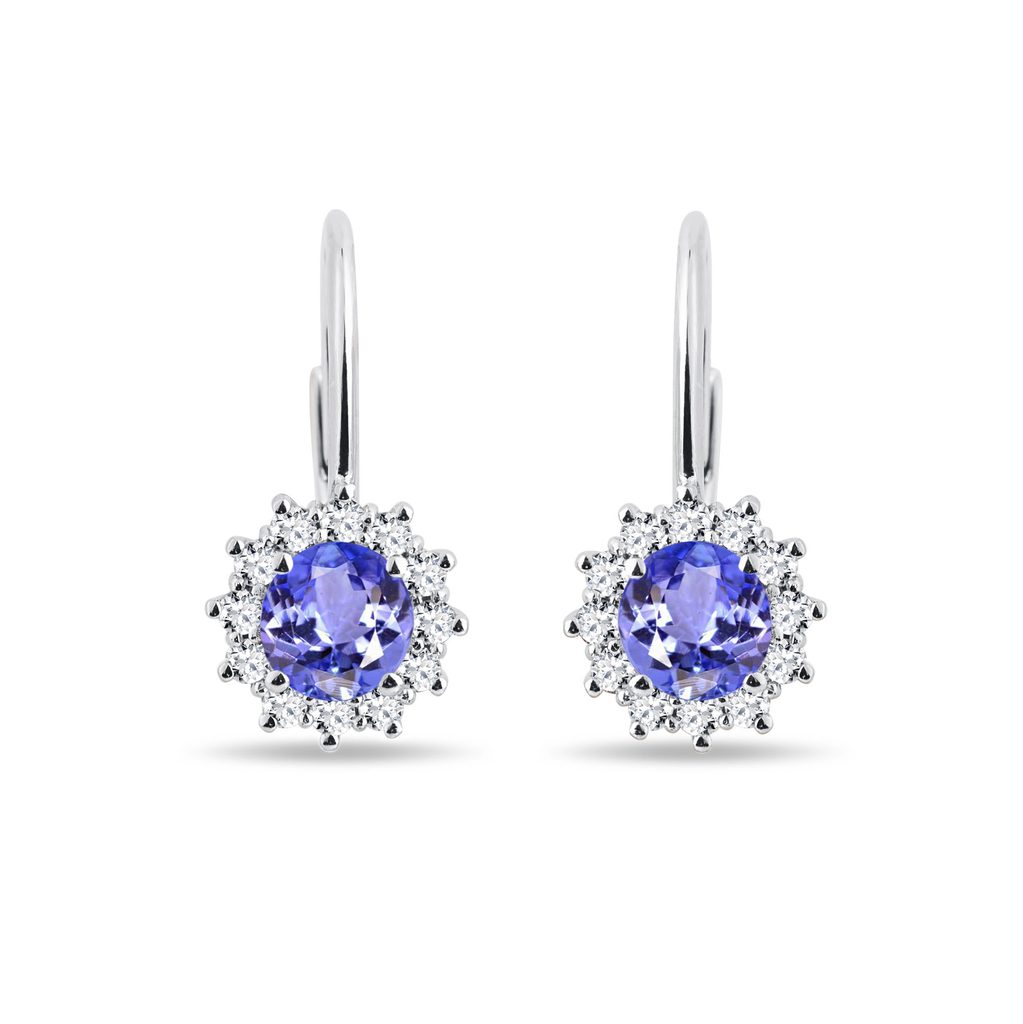 Round tanzanite and diamond earrings in white gold | KLENOTA