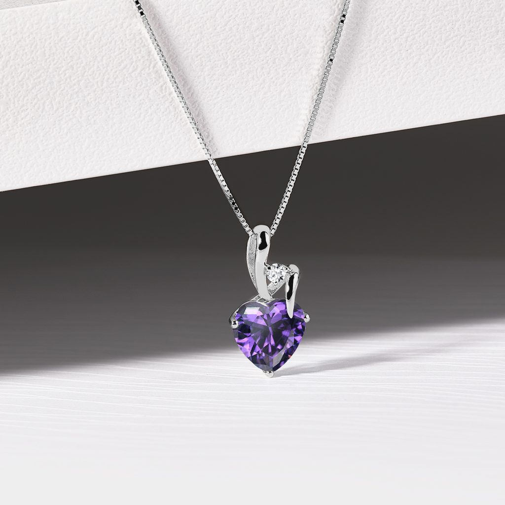 Diamond and amethyst necklace in white gold | KLENOTA