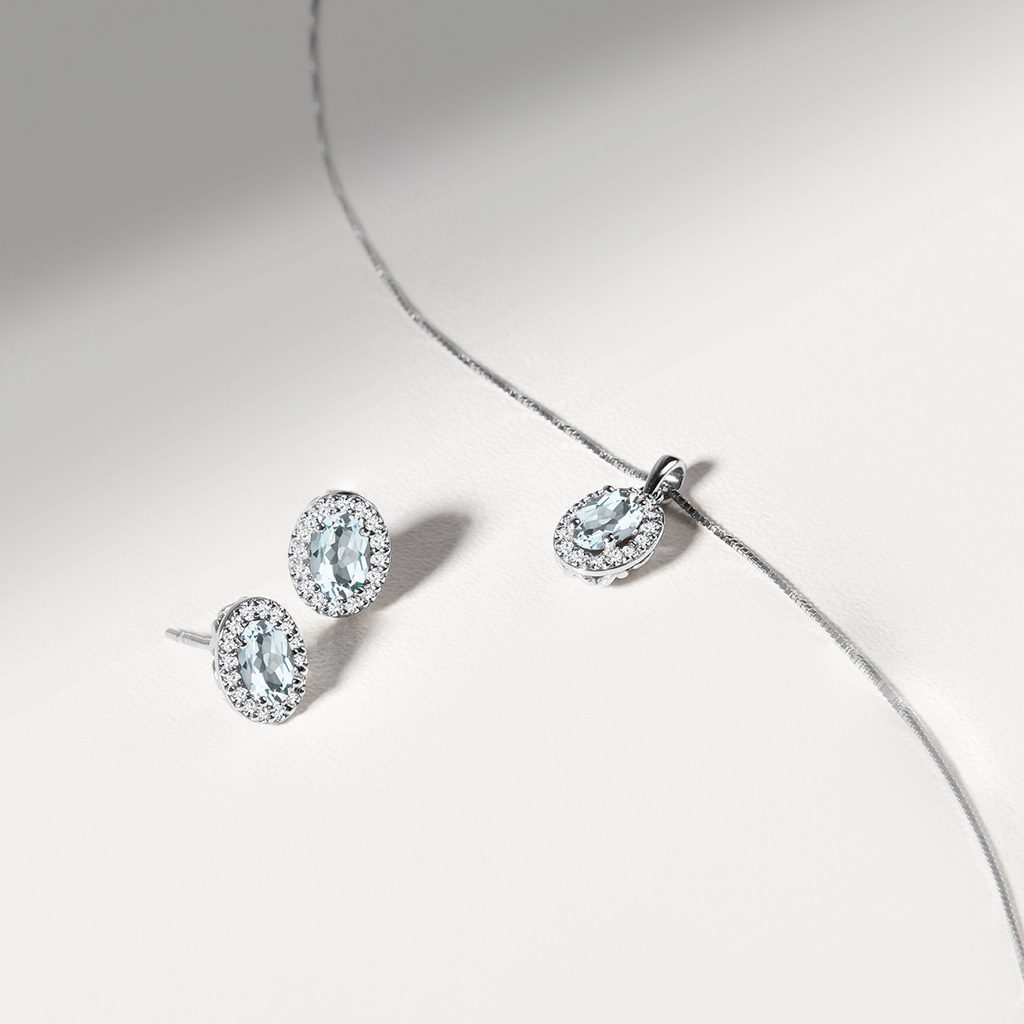 Aquamarine and diamond pendant in white gold | KLENOTA