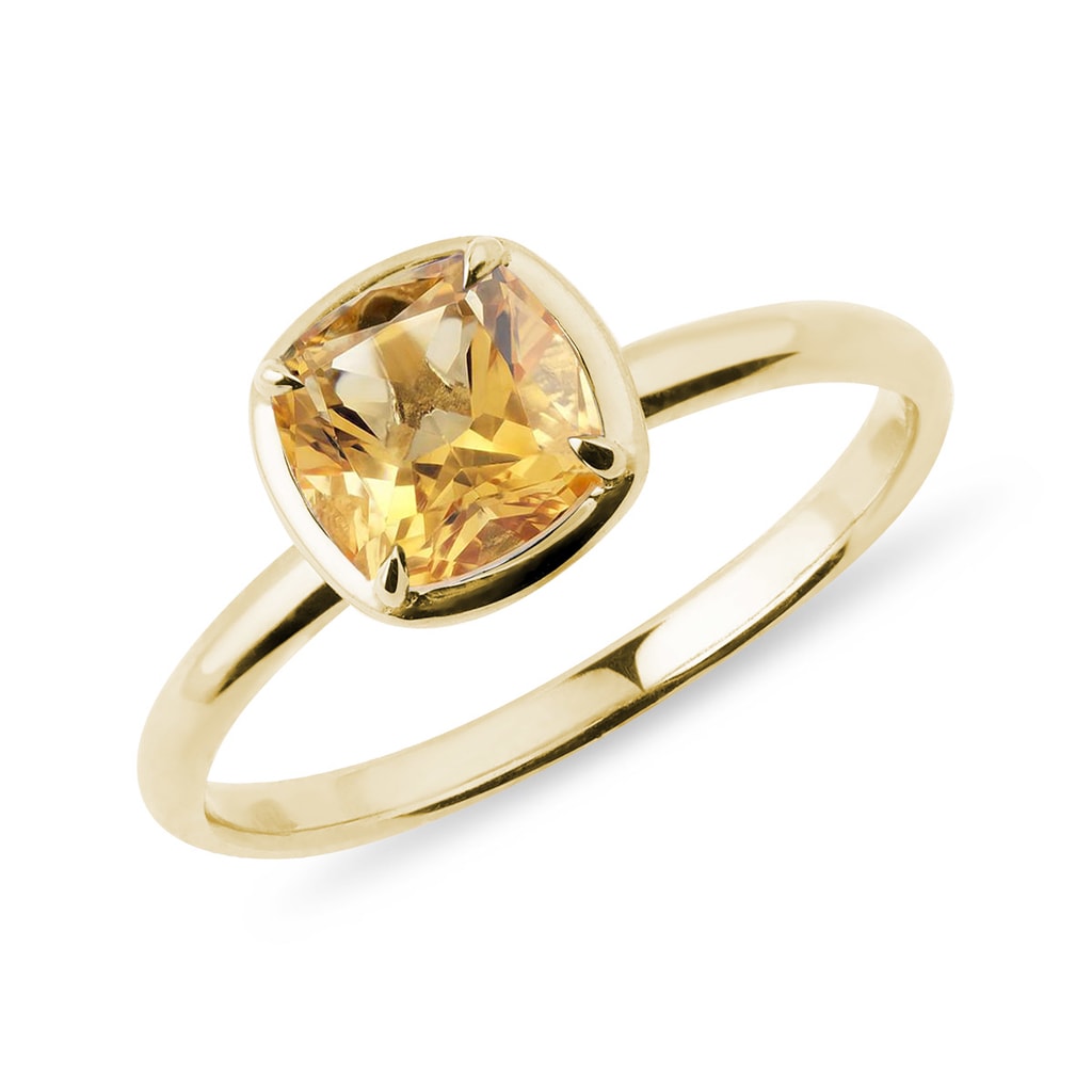 Gold Ring with Cushion Citrine KLENOTA