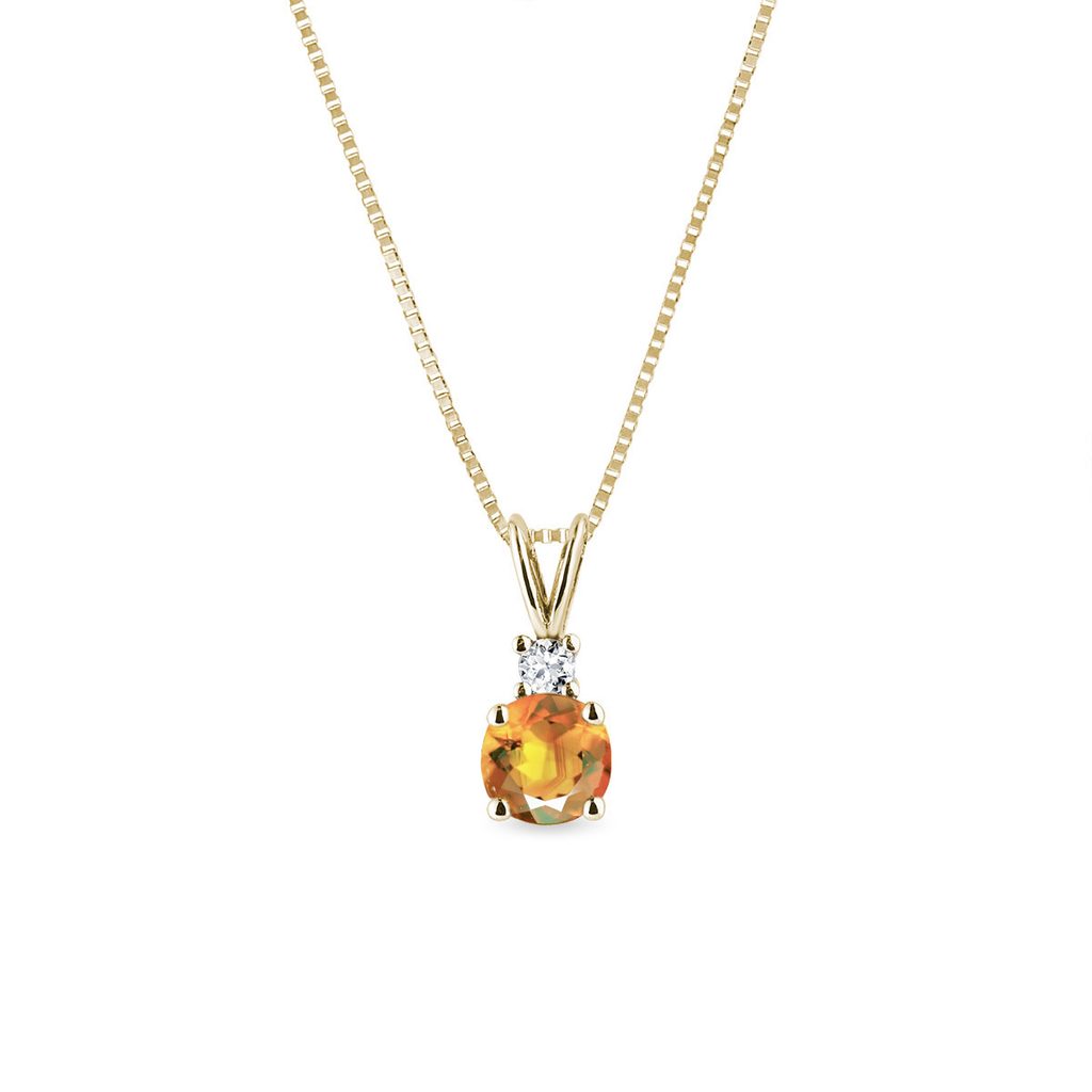 Citrínový náhrdelník ze žlutého 14k zlata s diamantem | KLENOTA